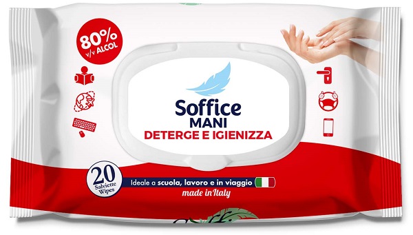 SOFFICE SALVIETTA IGIENIZZANTE MANI ALCOOL 80% 20 PEZZI - Farmacia Del Monaco