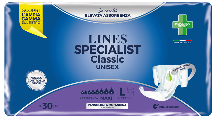 LINES SPECIALIST CLASSIC PANNOLONE MUTANDA MAXI LARGE 30 PEZZI - Farmacia Del Monaco