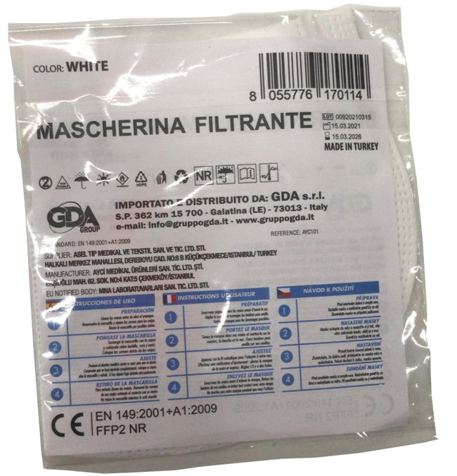 AYC101 MASCHERA SEMIFACCIALE FFP2 BIANCA SENZA VALVOLA 1 PEZZO - Farmacia Del Monaco