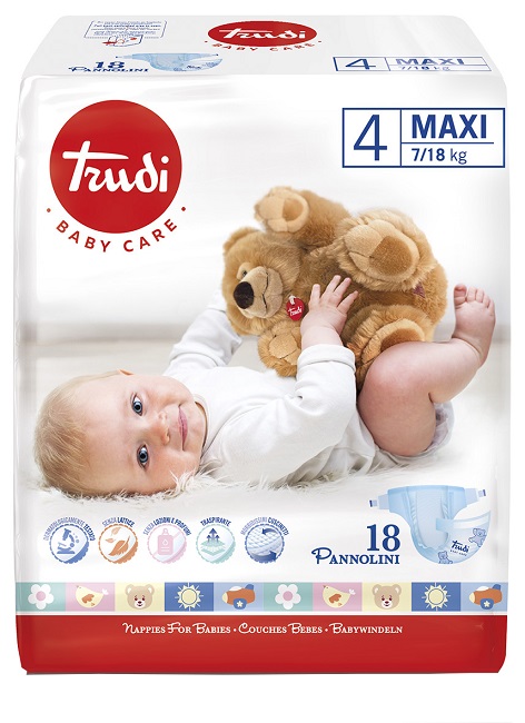 TRUDI BABY CARE PANNOLINO BAMBINI MAXI 7/18 KG 18 PEZZI - Farmacia Del Monaco