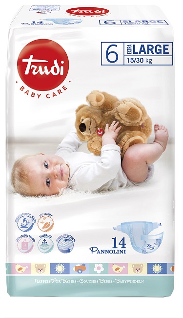 TRUDI BABY CARE PANNOLINO BAMBINI EXTRALARGE 15/30 KG 14 PEZZI - Farmacia Del Monaco