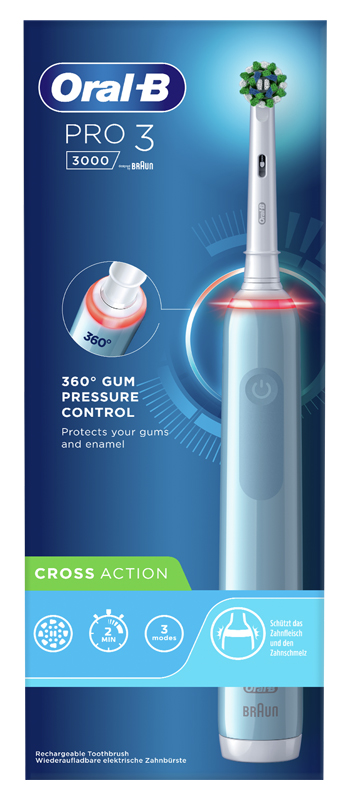 ORALB PRO3 BLUE CROSSACTION SPAZZOLINO ELETTRICO - Farmacia Del Monaco