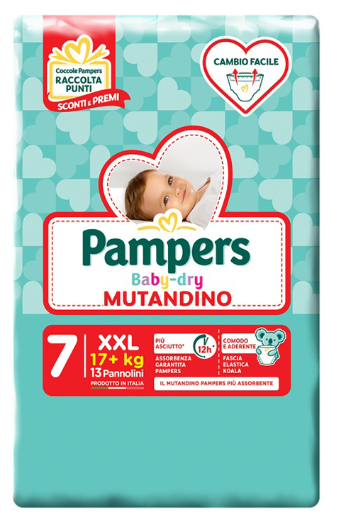 PANNOLINI MUTANDADINA PAMPERS BABYDRY XXL SMALL PACK 13 PEZZI - Farmacia Del Monaco