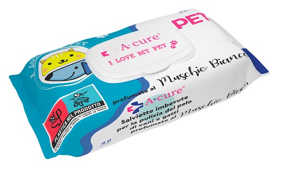 A+CURE I LOVE MY PET SALVIETTE POP-UP MUSCHIO BIANCO 40 PEZZI RICARICA - Farmacia Del Monaco