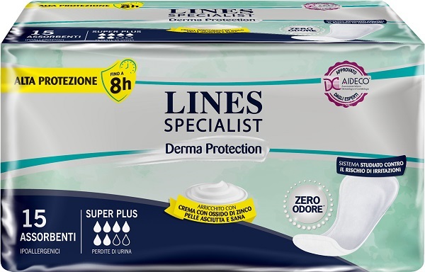 PANNOLONE PER INCONTINENZA LINES SPECIALIST DERMA SAGOMATO ANATOMICO SUPER PLUS 15 PEZZI - Farmacia Del Monaco
