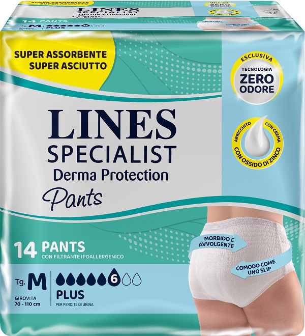 PANNOLONE PER INCONTINENZA LINES SPECIALIST DERMA PANTS PLUS M 14 PEZZI - Farmacia Del Monaco