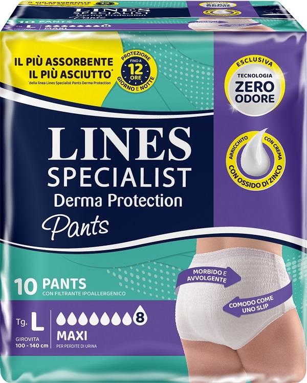 PANNOLONE PER INCONTINENZA LINES SPECIALIST DERMA PANTS MAXI L 10 PEZZI - Farmacia Del Monaco