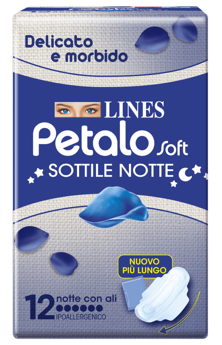 LINES PETALO SOFT SOTTILE NOTTE CON ALI IPOALLERGENICO 12 PEZZI - Farmacia Del Monaco