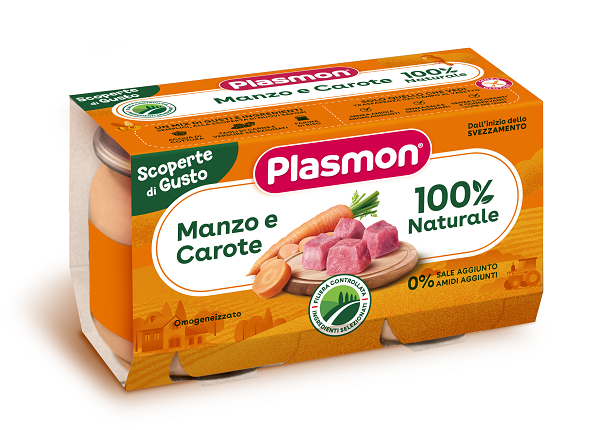PLASMON OMOGENEIZZATI MANZO CAROTE 2 PEZZI DA 120 G - Farmacia Del Monaco