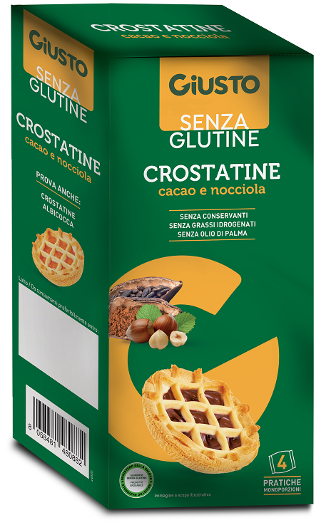 GIUSTO SENZA GLUTINE CROSTATINA CACAO NOCCIOLE 4 PEZZI DA 45 G - Farmacia Del Monaco