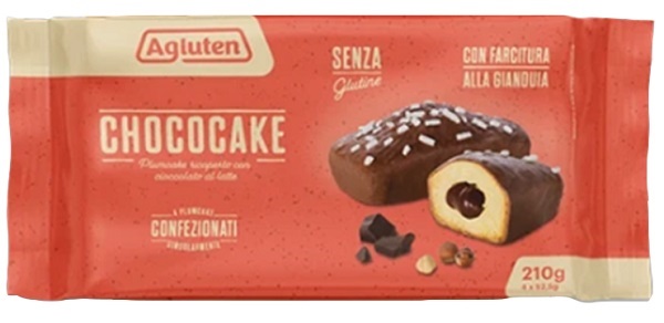AGLUTEN CHOCOCAKE 4 PLUMCAKE RICOPERTI CON CIOCCOLATO AL LATTE CON FARCITURA ALLA GIANDUIA DA 52,5G - Farmacia Del Monaco