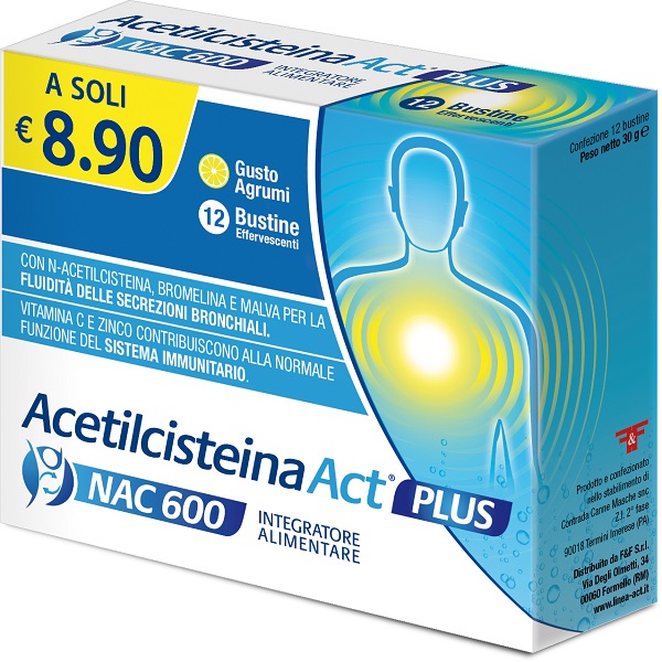 ACETILCISTEINA ACT PLUS NAC 600 12 BUSTINE EFFERVESCENTI AGRUMI - Farmacia Del Monaco