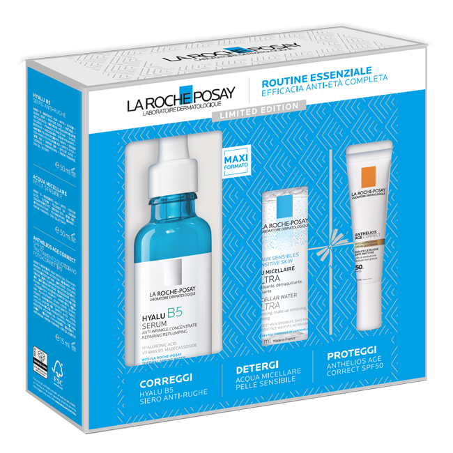 HYALU SIERO 50 ML NATALE 23 1 HYALU B5 SIERO ANTI RUGHE 50 ML + 1 ACQUA MICELLARE PELLE SENSIBILE 50 ML + 1 ANTHELIOS AGE CORRECT SPF50 TRATTAMENTO QUOTIDIANO 15 ML - Farmacia Del Monaco