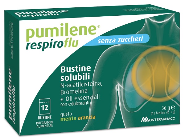 PUMILENE RESPIROFLU SENZA ZUCCHERO 12 BUSTINE GUSTO MENTA ARANCIA 36 G - Farmacia Del Monaco